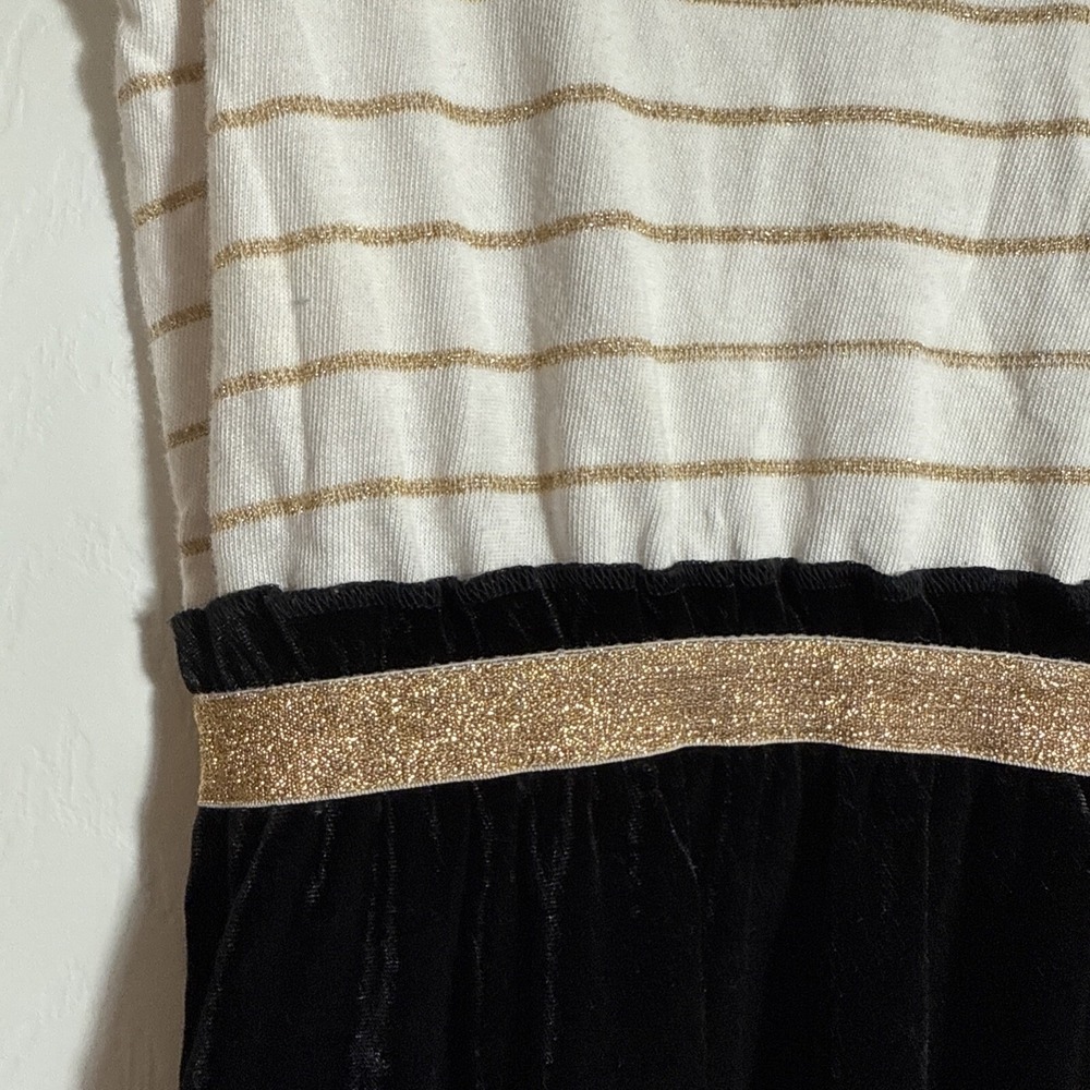 LANDS' END Girls White/Gold Striped with Black Velour/Velvet Skirt Dress Sz L/14 - Picture 3 of 10
